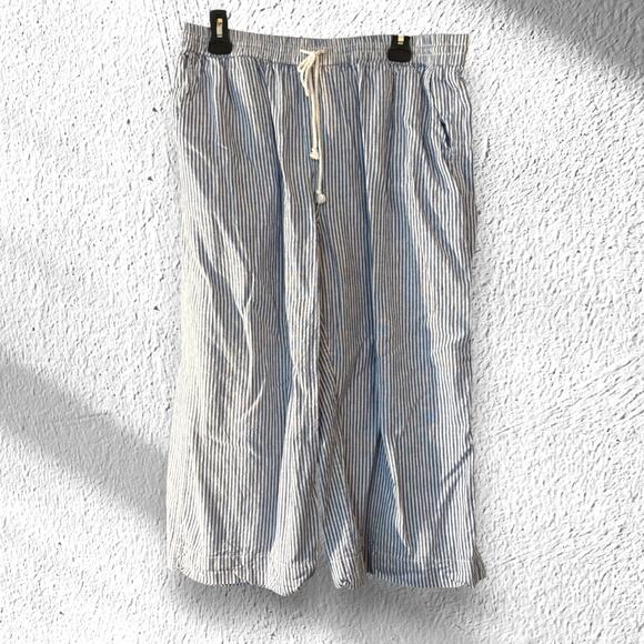BeachLunchLounge Linen Cotton Wide Leg Capri pants Elastic Waist Nautical Beachy - Picture 1 of 13